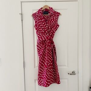 Samantha Sung Polka Dot Shirtdress Sleeveless Tie Belt Classic
